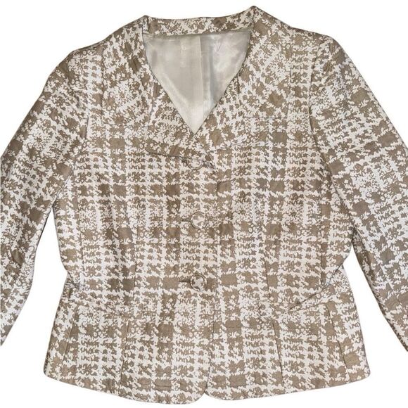 Isabella DeMarco Jacket in White and Tan Houndstooth Button Front - Size Large - Picture 5 of 6